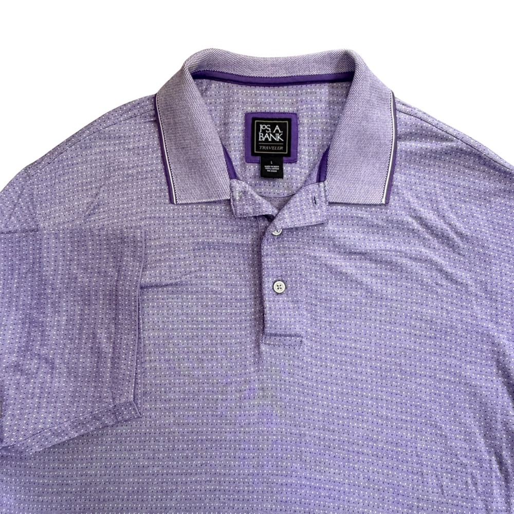 Jos. A.‎ Bank Polo Shirt Mens Large Purple  Traveler Micro-Diamond Cotton Golf
